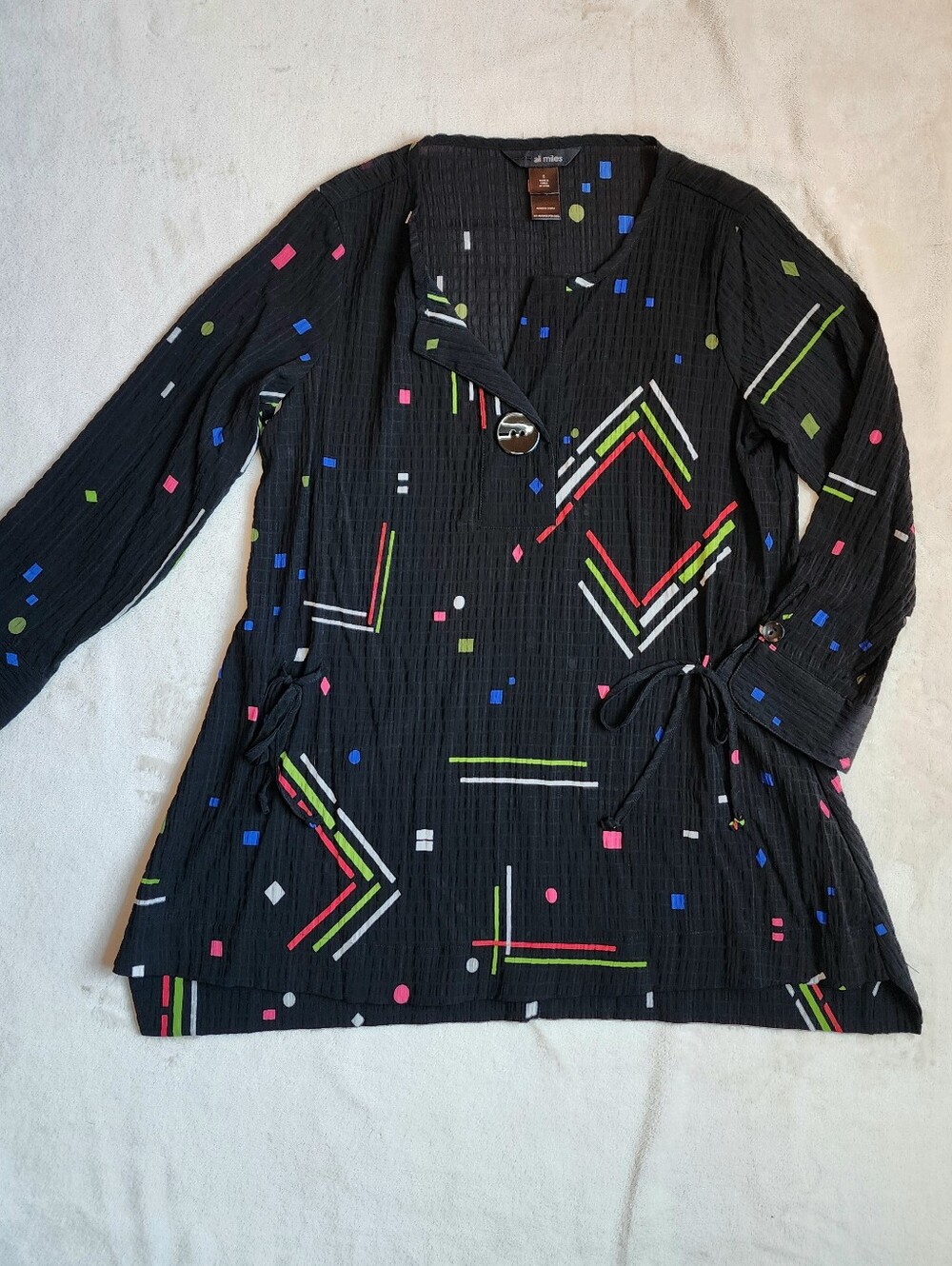 Ali Miles Relaxed Textured Top With Colorful Geometric Print Women's Small Beach